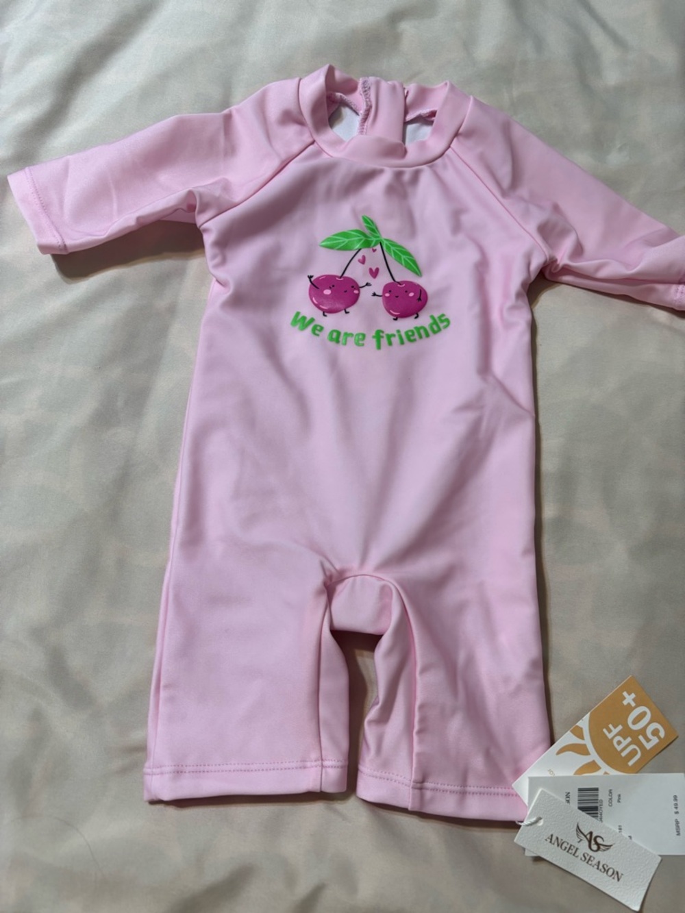BABY ANGEL City Pink Baby One-Piece Rashguard - 'We Are Friends'  3-6 Months
